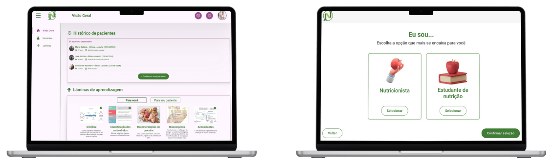 Mockups do aplicativo Nutria