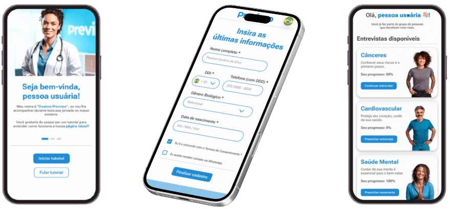 Mockups do aplicativo Previneo